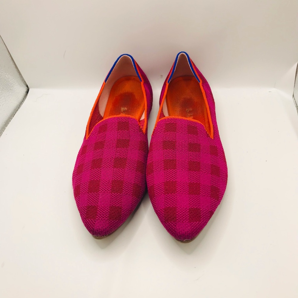 Rothy's Pink Checker Knit Slip-Ons with Orange Trim - Picture 7 of 14